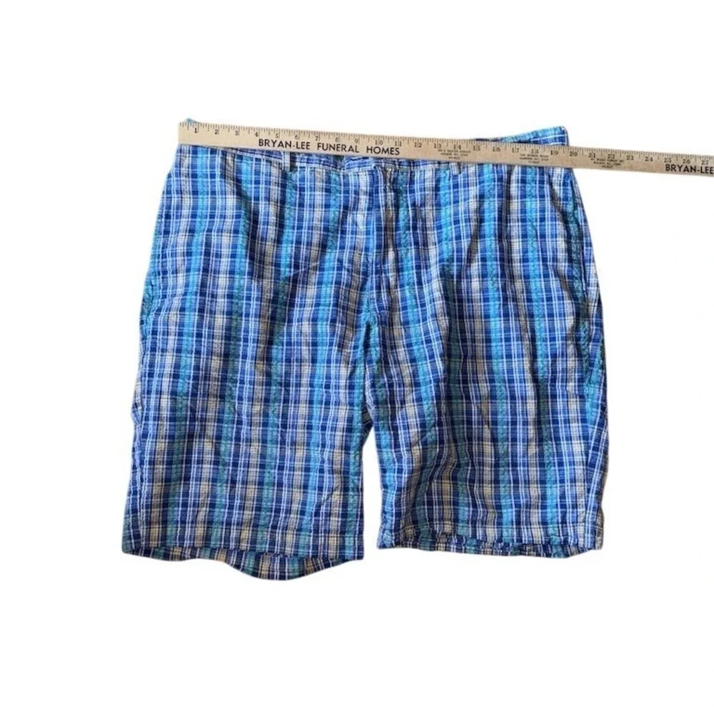 Pro Tour Men's Plaid Golf Casual‎ Shorts Blue Green White 40 Flat front preppy